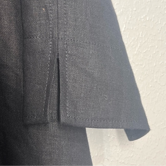 Talbots Woman 2X Pure Irish Linen Long Blazer Coat Topper Black Single Button - Picture 6 of 11